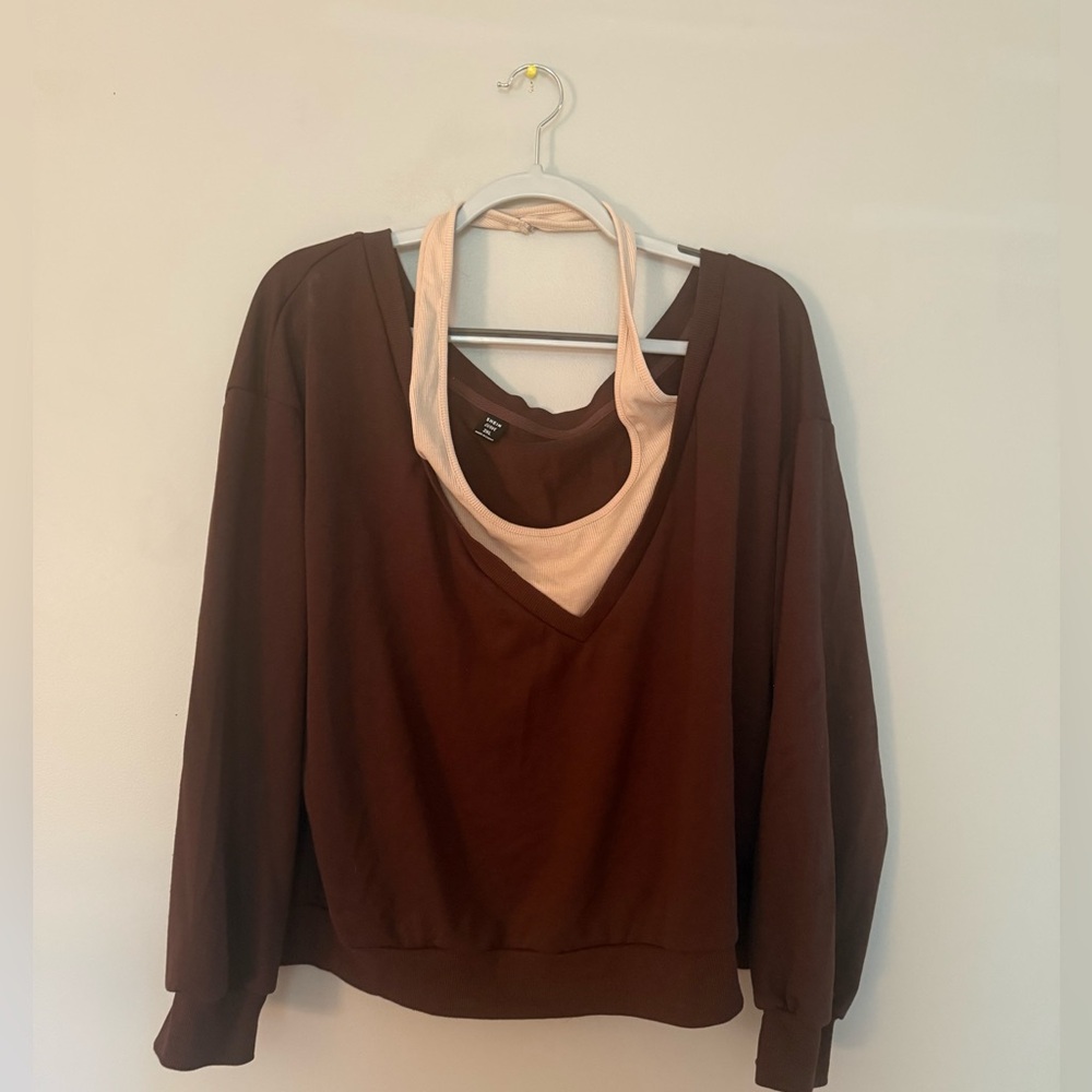 Brown and Cream 2 in 1 Top